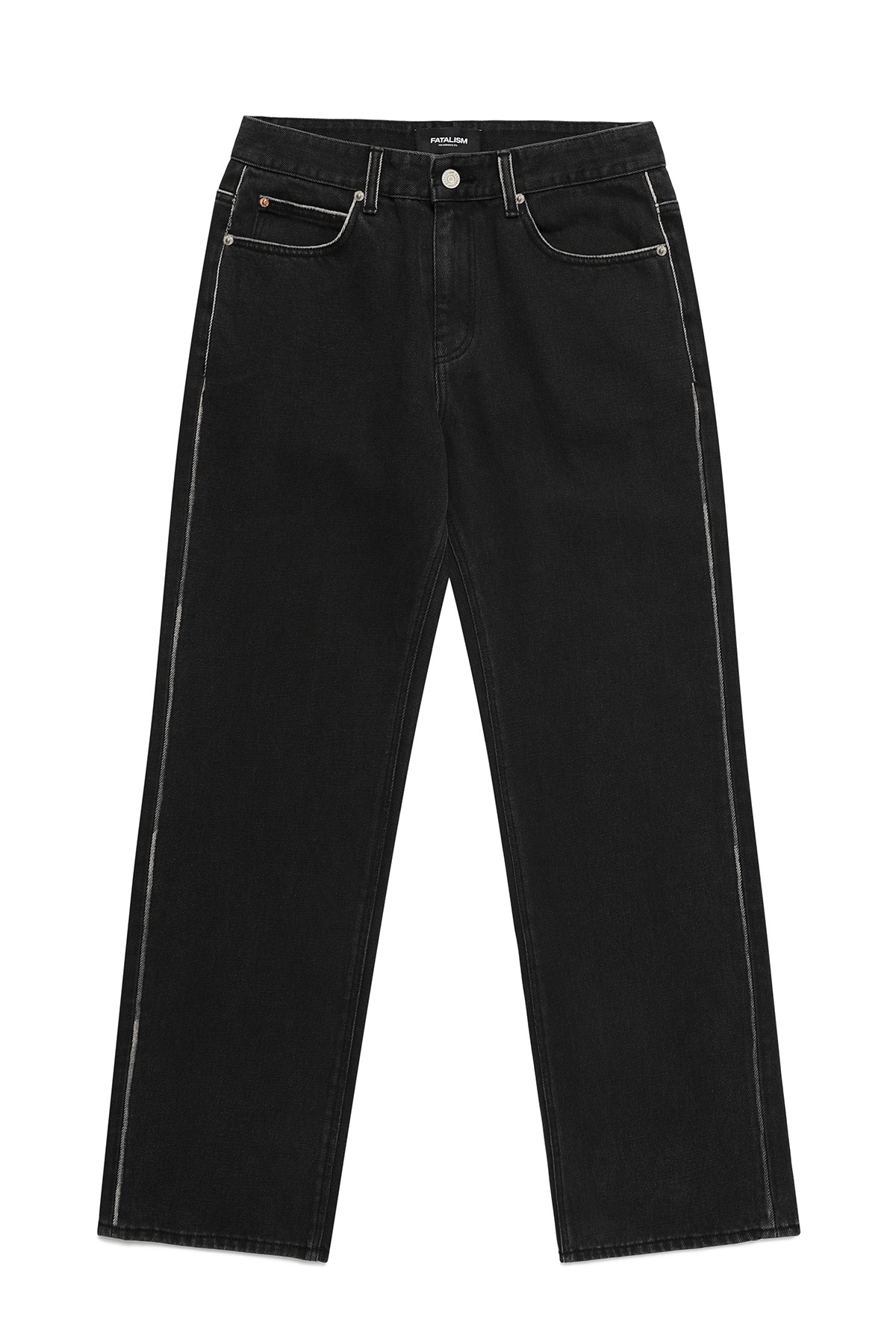 #0304 Side brush black wide jeans
