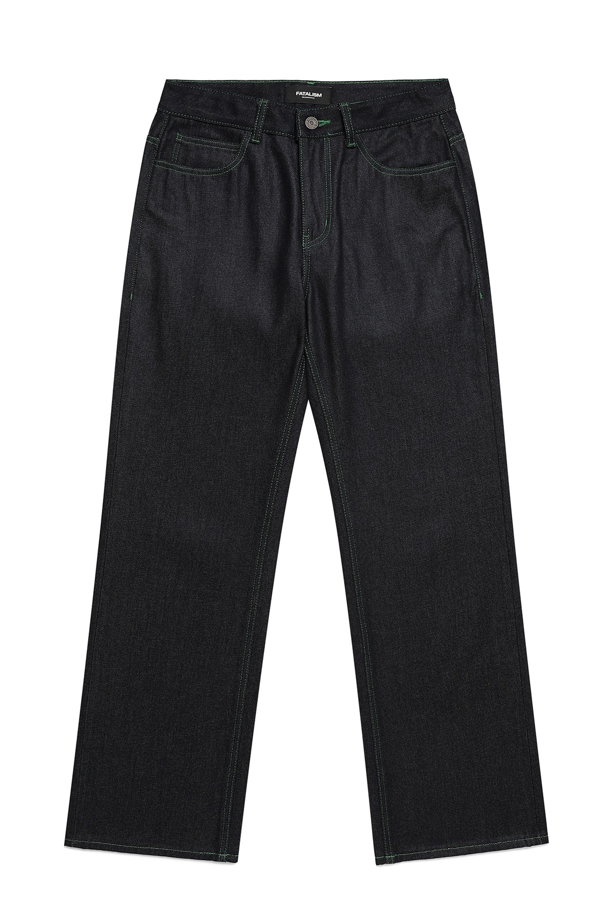 #0306 Lyocell green stitch wide jeans